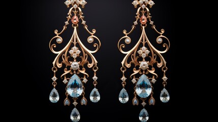 
Scenes of chandelier earrings, capturing their elegant design and the way they catch and reflect light