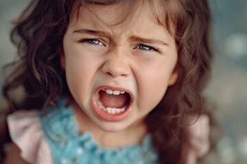 portrait of a crying and shouting emotional child, The intense facial expression of the child crying out in discomfort is both vivid and raw, capturing a genuine moment of childhood distress..