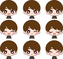 笑う男性　学生　学ラン　イラストセット