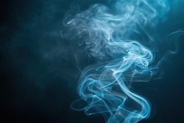 The smoke trail creates a mystical abstract design, its cool tones and transparent texture offering a delicate and peaceful visual experience, smoke on black background