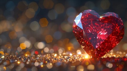 Heart-Shaped Red Diamond Glittering on Vibrant Colorscape - Ray Tracing Style with Lush Palette - Powered by Adobe