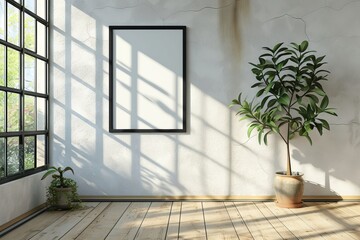 Minimalist Light-Inspired Composition with Empty Black Frame Over Window - 3D Vector Illustration