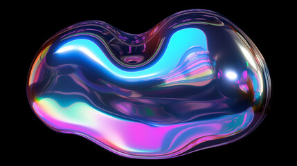 Neon Holographic Fluid 3D Blob, Liquid Object, Luminous Effect, Metallic Shine, Futuristic background
