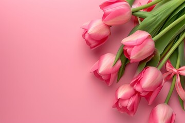 Obraz premium Elegant Pink Tulips with Chic Bows on a Pastel Background - Contemporary Luxury Floral Design