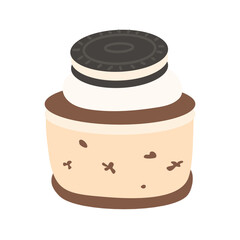 A piece of oreo cheesecake with chocolate cream