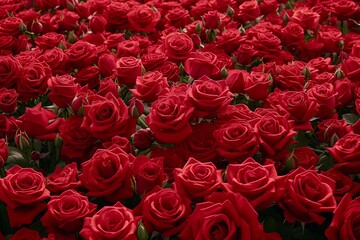 Radiant Crimson Rose Field: Wind-Swept Blossoms in Plane Symmetry - Ultra HD 16K Wallpaper