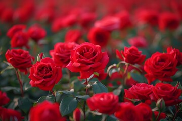 Vibrant Red Rose Field in Bloom: Wind-Swept Floral Beauty - 16K Plane Symmetrical Background