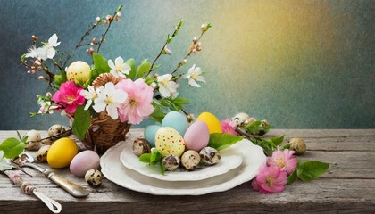 Easter table with colorful eggs
