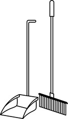 Dustpan and Broom Outline Vector Illustration