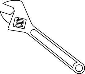 Adjustable Spanner Outline Vector Illustration