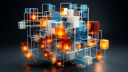 Obraz premium Abstract minimal neon cube, innovative tech wallpaper - 3d render for web design and backgrounds, banner