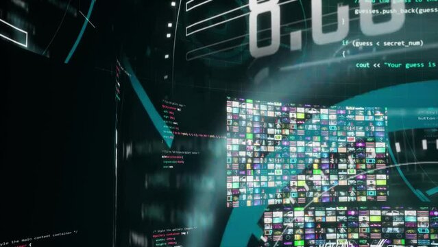 rotation animation with transparent bars show video albums or data programming , hud interface graphic. Modern programming background