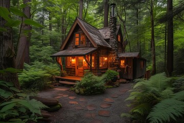 Enchanted woodland retreat with hidden cabins and nature trails