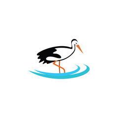 stork in pond logo vector icon clipart design