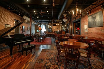 Fototapeta na wymiar Historic jazz cellar with vintage acoustics and intimate performances