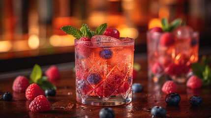 Alcoholic refreshing cocktail with berries