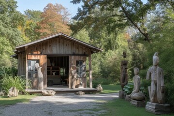 Rustic art retreat with sculpture gardens and open-air studios