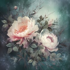  watercolor style peony flower background