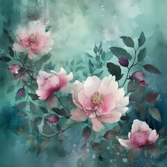  watercolor style peony flower background