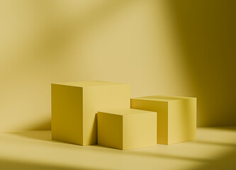 Yellow empty podium or platform for mockup product display, Abstract mock up backgroundup 3D rendering.