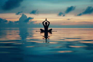 A minimalist shot captures the focused concentration of a yogi, their tranquil silhouette suspended in a perfect pose against a serene backdrop