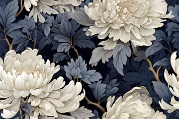 Kissenbezug blue floral art with peonies flower in seamless pattern © Wipada