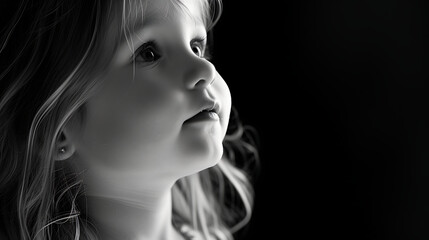 Professional side profile portrait of a small girl on a black background