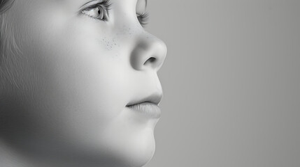 Professional side profile portrait of a small boy on a grey background