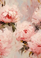 sweet pink peonies flower on gold leaf decoration in high detail, watercolor illustration background 