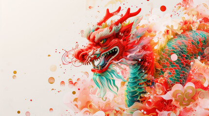 A celebrating the Chinese New Year 3d style of dragon and elements on white background.