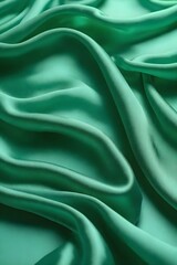 Green abstract silk fabric texture for background. Colorful matte background with space for design. Tinted canvas fabric. Silk satin fabric.