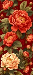 Rolgordijnen red and white peonies in high detail illustration in seamless pattern © Wipada