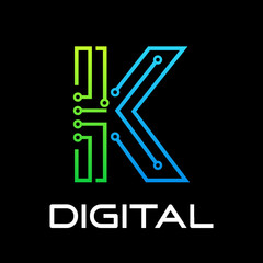 Technology letter logo design template illustration. This is good for technology, science, computer etc. this is k letter 