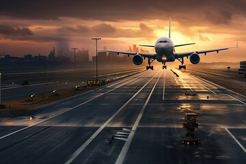 Naklejka premium Airport Ballet: Wheels Meeting the Landing Strip