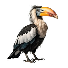 Font view of a hornbill bird full body isolated on white, transparent background