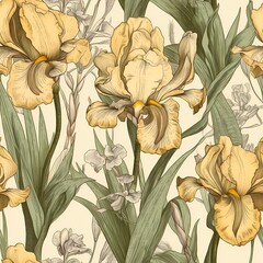 classic botanical iris flower illustration, in high detailed