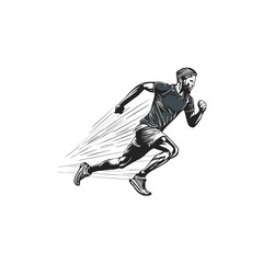 Running Man silhouette Logo with Finish ribbon, Marathon logo template, running club or sports club