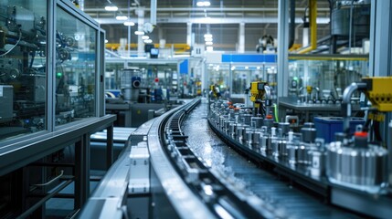 Industrial assembly line, precision engineering, products in production
