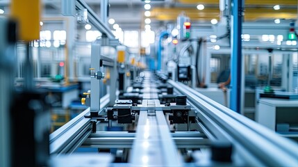 Fototapeta premium Industrial assembly line, precision engineering, products in production