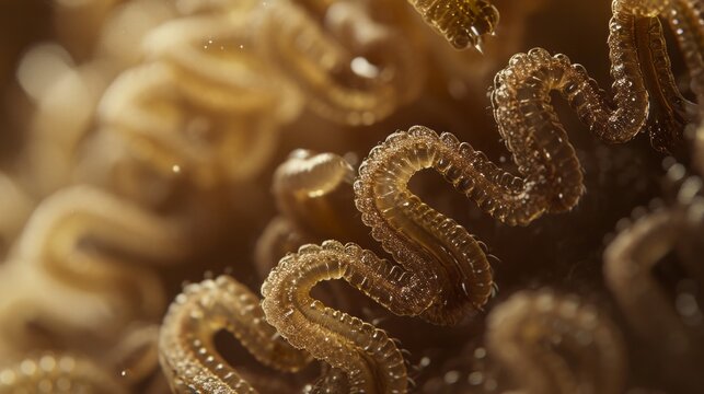Flour Worms' Delight: A Close-up Macro Expedition into a Tiny Cosmos of Intricate Bodies and Exquisite Patterns