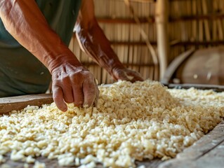 Threads of Diligence: Capturing the Art of Silk Harvesting in the Sunlight's Embrace