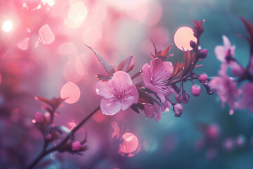 Fototapeta premium Ethereal Pink Blossoms with Sparkling Bokeh Background