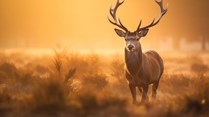 Deer in nature, Morning Sun background.