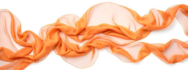 Flying orange silk chiffon fabric on a white background. Weightless silk fabric.