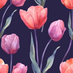 watercolor tulips seamless pattern,  floral background ,art pieces for wallpaper, background, wall art