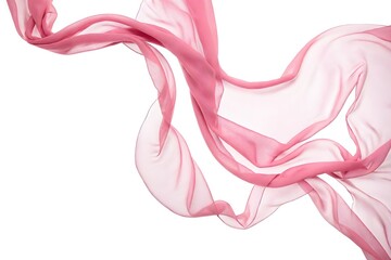 Flying pink silk chiffon fabric on a white background. Weightless silk fabric.