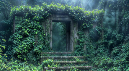 Mystical Forest Archway Shrouded in Mist