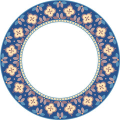 Scandinavian folk floral ornament round ring frame.Use for greeting card, invitation, embroidery framing, plate contour