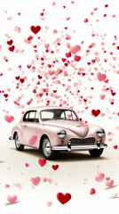 Vintage Car with Falling Hearts Illustration

