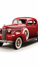 Classic 1930s Red Vintage Car on a White Background

